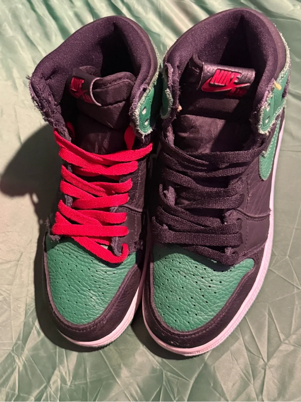 Nike Jordan 1 Mid Black & Green with Red Accents